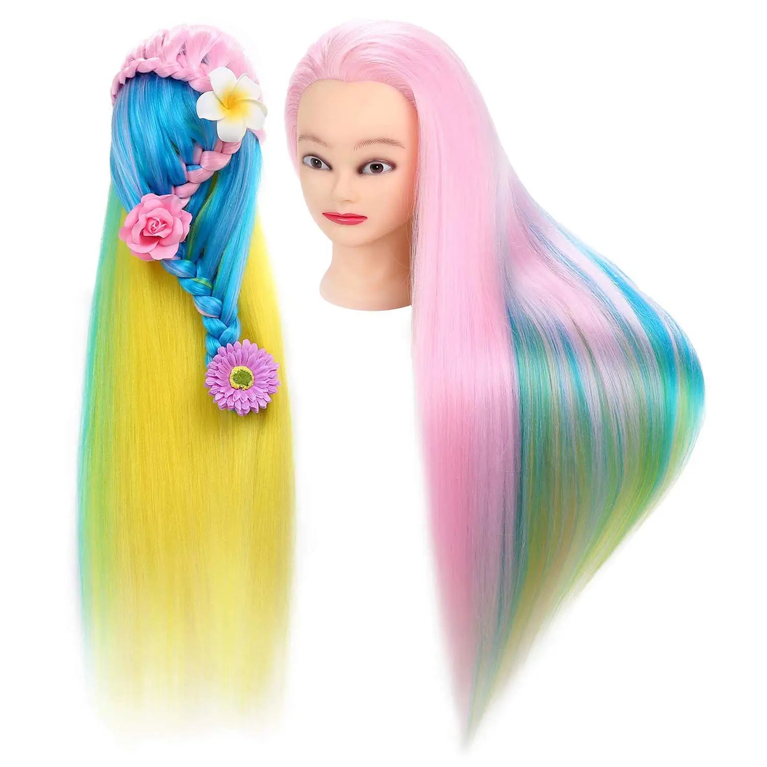 Synthetic Hair Manikin Head Female Wig Black Cosmetology Maniquines Mannequin Head Hairdresser Training Doll Head