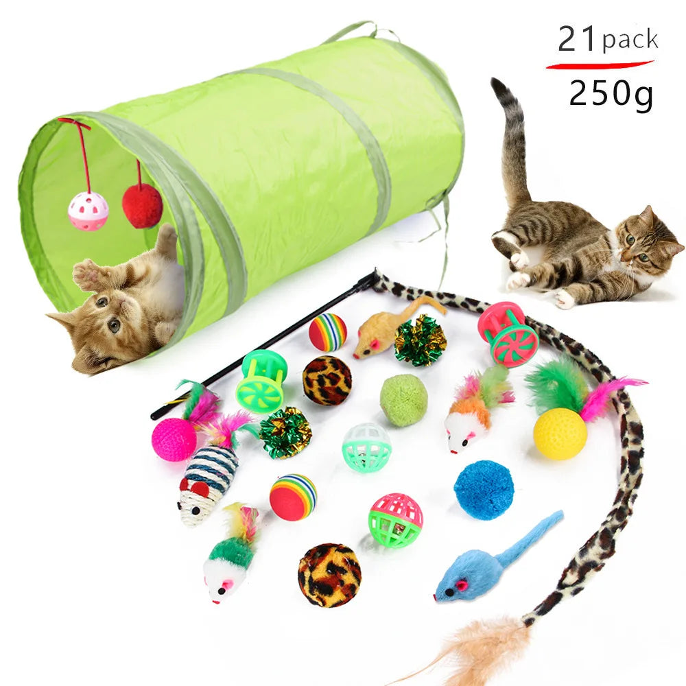 Eco Friendly Small Animal Print Cat Chew Toy Mousse with Tunnel Sisal Mouse Ball Fish Feather for Cats