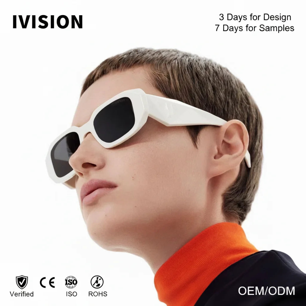 2026 New Custom Logo Retro Rectangle Plastic UV400 Unisex Fashion Ivision Brand Lens Wholesale Hexagon Sunglasses Men Women