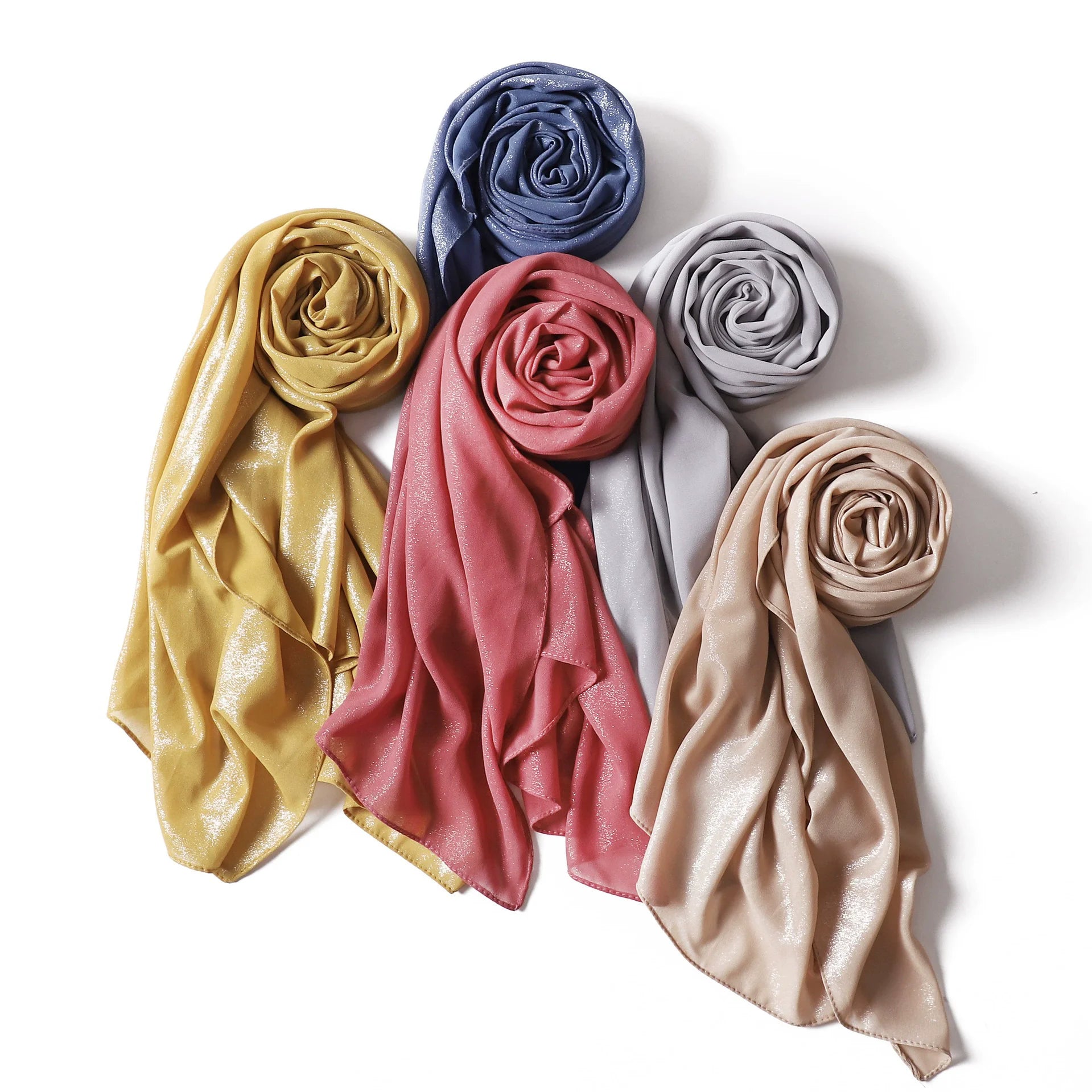 Solid Color Silver Foil Chiffon Hijab Scarf for Muslim Women Adult Department