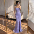 Serene Hill LA72109 Lilac Spaghetti Strap Mermaid Beaded Evening Gown with Side Slit Formal Party Dress for Women