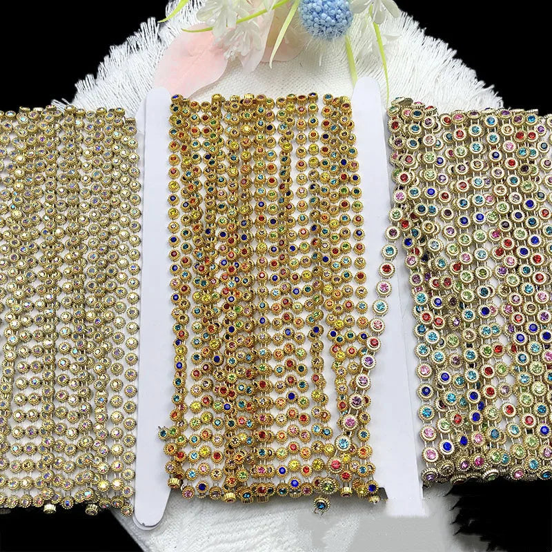 Hot Selling New Sunflower Diy Connected Beads Lace Chain Accessories Plastic Cup Rhinestone Banding