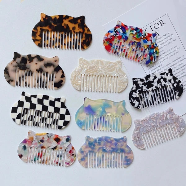 DIY Anti Static Detangle Acetic Acid Hair Comb Portable Leopard Marble Cushion Custom Wide Tooth Comb Cellulose Acetate Comb