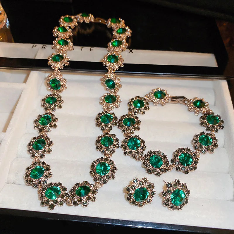 DAIHE Fashion Jewelry Dubai Gold Plated Jewelry Sets Vintage Full Diamond Luxury Jewelry Set