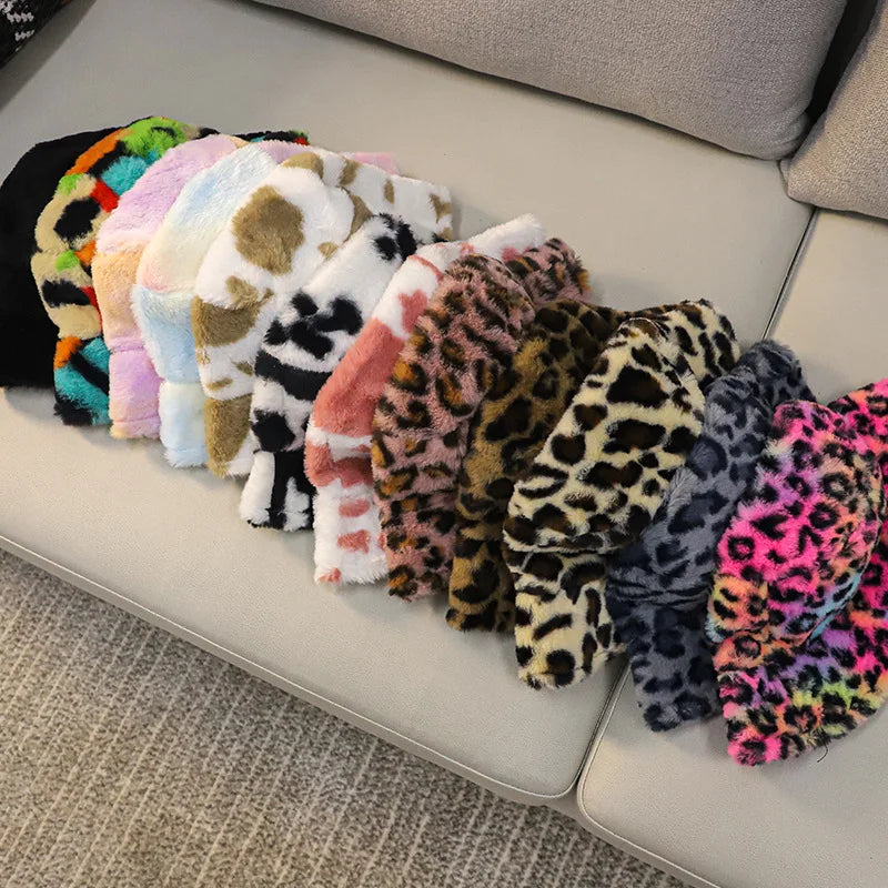 Fashion Multiple Styles Fisherman Hat Wholesale Fluffy Plush Winter Hats Women Faux Fur Warm Winter Bucket Hat