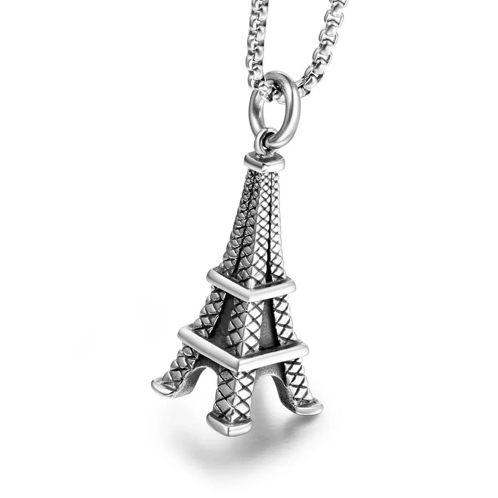 French Eiffel Tower Lovers Necklace Titanium Steel Personality Eiffel Tower Pendant for Valentine's Day Gift