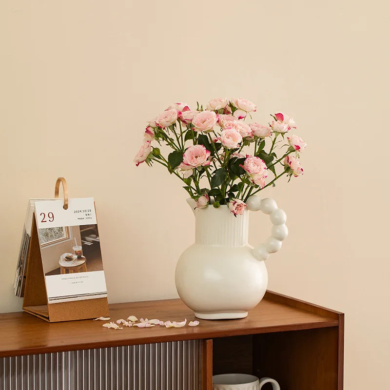 Modern Small Ceramic Vase Cream Color Advanced Sense Dried Flower Simulation Tall Antique Porcelain Home Decoration Living Room