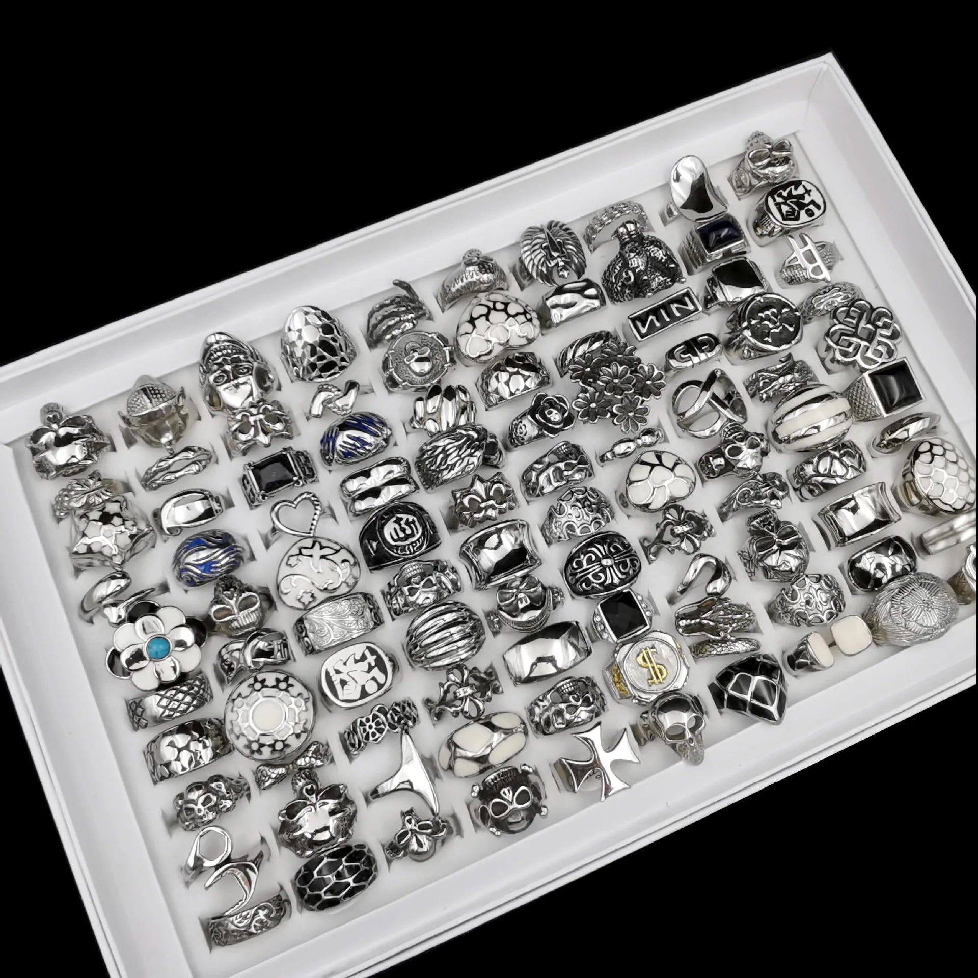 Fashion Accessories Popular Personalized Skull Stainless Steel Ring Exaggerated Drops of Oil Ring Mix Bulk Hot Sale