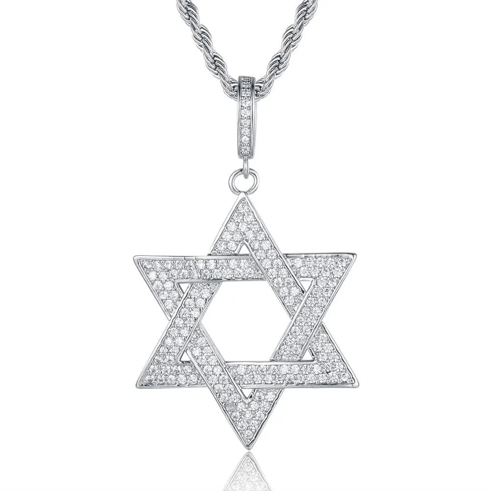 Hot Selling Copper Micro-inlaid Zircon Star of David Men's Pendant Necklace Hip Hop Men's Necklace