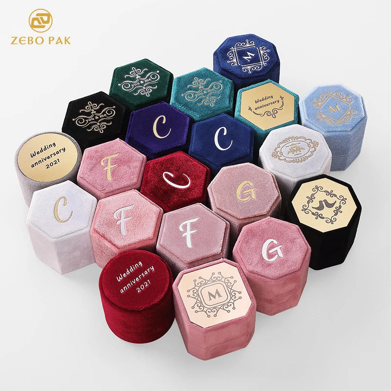 Zebo Custom Logo Fine Jewelry Storage Boxes High-End Wedding Ring Gift Free Sample Plastic Hexagon Budget-Friendly Velvet Case