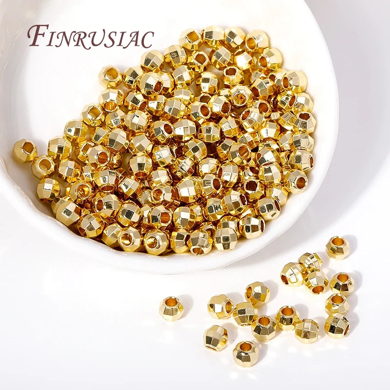 18K Gold Plated Shiny Faceted Ball Beads Metal Spacer Beads Separators for Bracelets Making Jewelry Findings Components