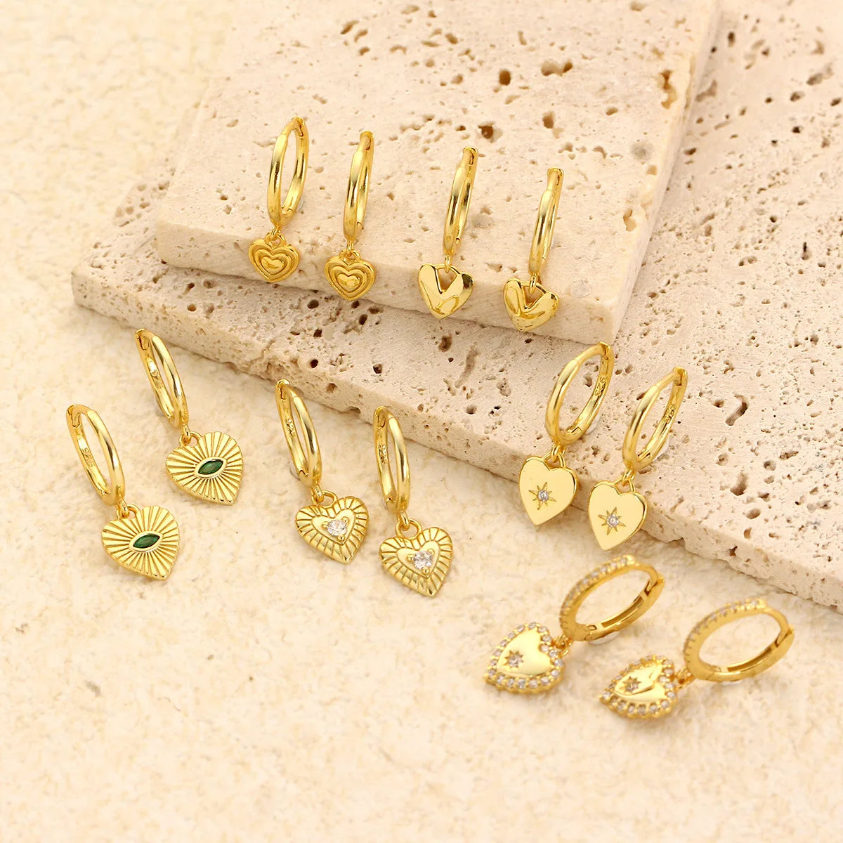 Heart Earrings Jewelry 18K Gold Plated Earrings 925 Sterling Silver White Zircon Hoop Heart Drop Earrings Collection