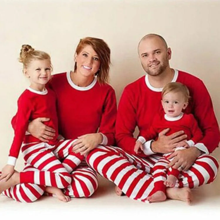 Drop Shipping Blank Christmas Pajamas Family Striped Christmas Family Pajamas