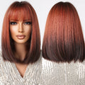 Factory Outlet Orange Ombre Brown Synthetic Wigs Short Straight Wigs with Bangs Bob Wig for Women