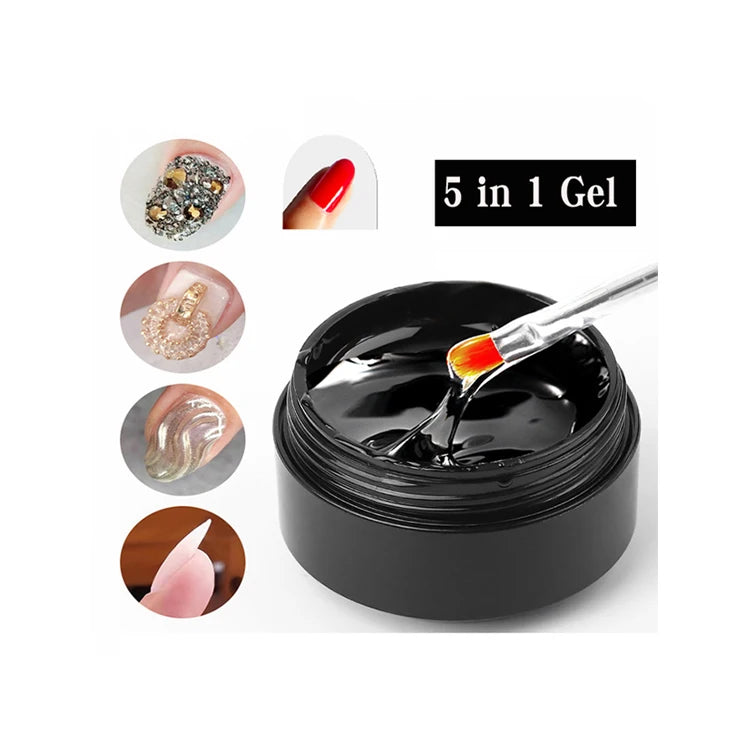 Hot Sale 5 in 1 Gel UV/LED Hard Top Coat 3D Gelly  Multi-function Crystal Gel Uv  for Nail Art Beauty
