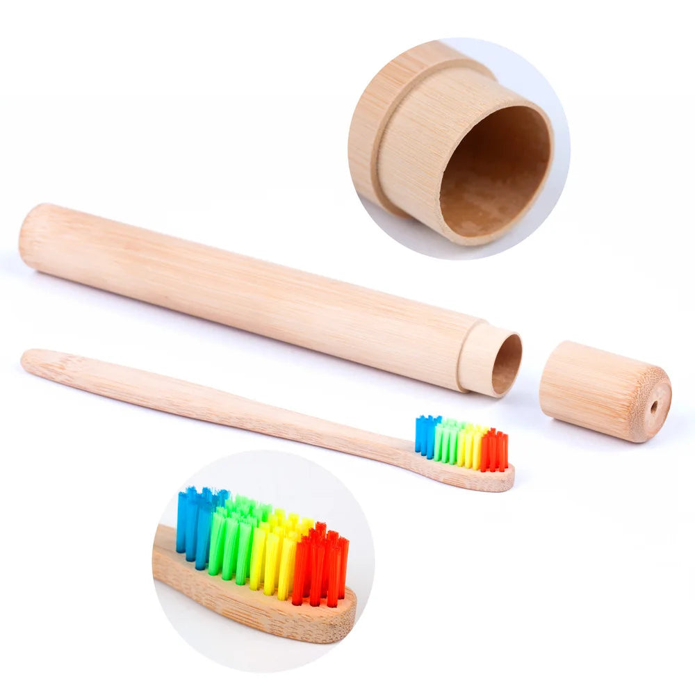 Portable Travel Toothbrush Eco Rainbow Bamboo Toothbrush