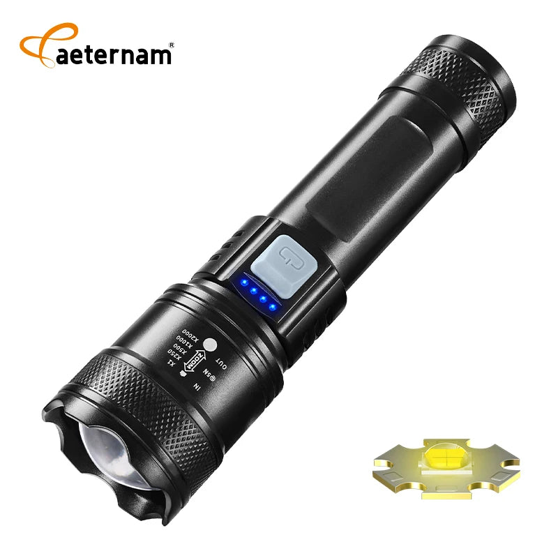 P50 Telescopic Zoom ABS IP65 Waterproof Rechargeable USB LED Tactical Flashlight & Power Bank