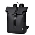 Men's Waterproof PU Leather Backpack with USB Port Zipper Closure for Notebook Business Casual Computer Laptop