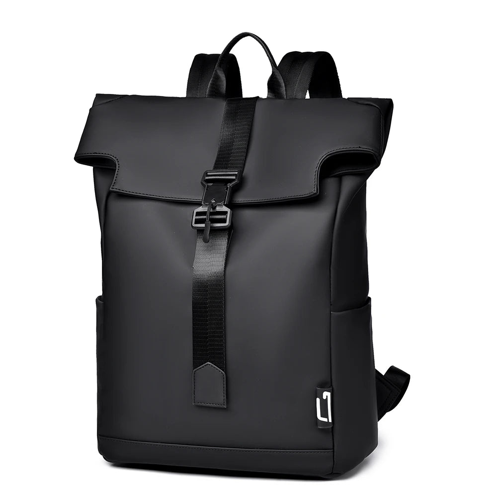 Men's Waterproof PU Leather Backpack with USB Port Zipper Closure for Notebook Business Casual Computer Laptop