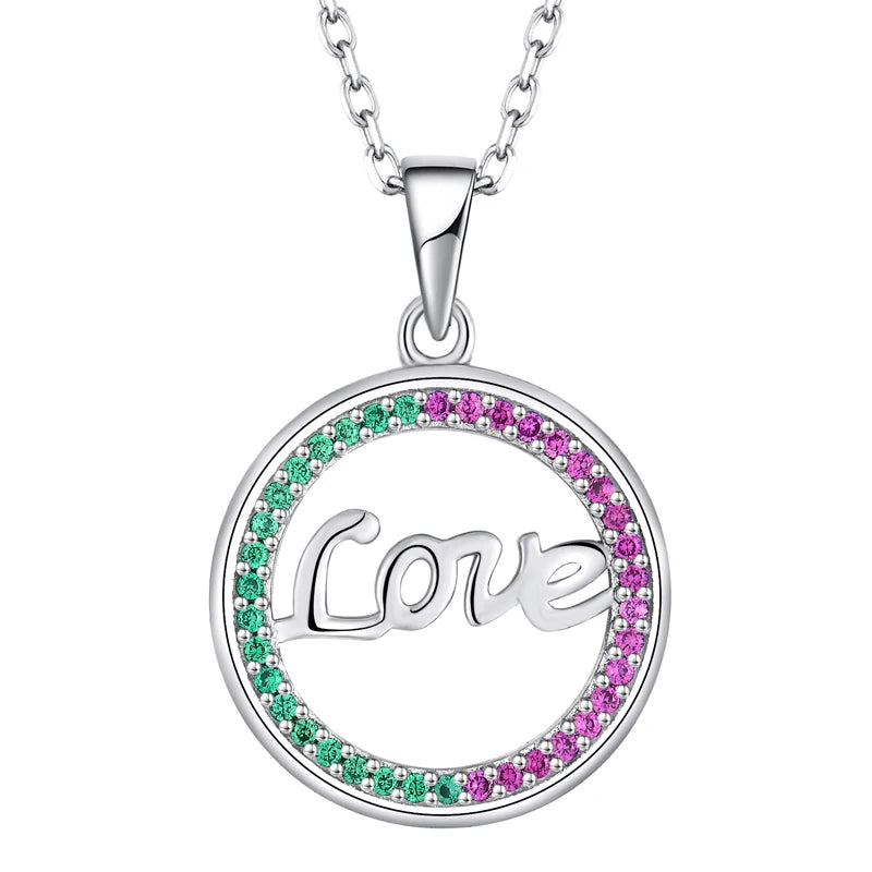 YILUN Mother's Day Jewelry Multi Colored Zirconia 925 Sterling Silver Love Pendant Necklace for Women