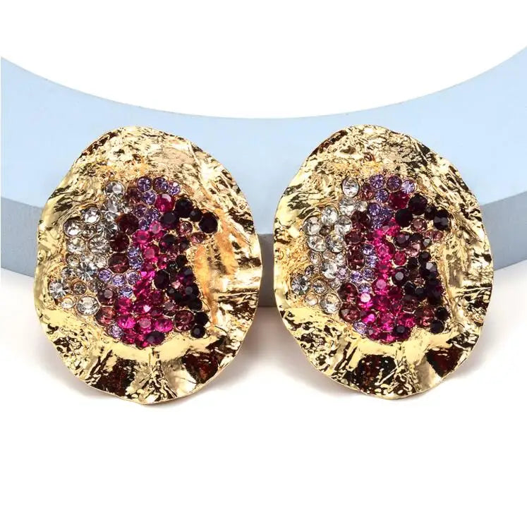 New Trendy Big Metal Diamond Earrings Punk Alloy Statement Crystal Earring Design for Women Party Jewelry Accessories