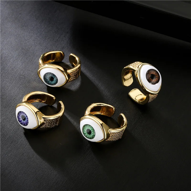 G1062 Personality Punk Street Style 18K Gold Plated Copper Jewelry Open Adjustable Rings Man and Women 3D Demon Eyes Finger Ring