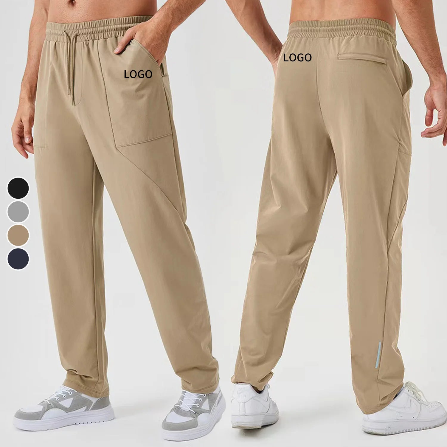 Custom Quick Drying Breathable Jogger Pants Back Hidden Zipper Pocket Elastic Waist Drawstring Workout Gym Pants for Men