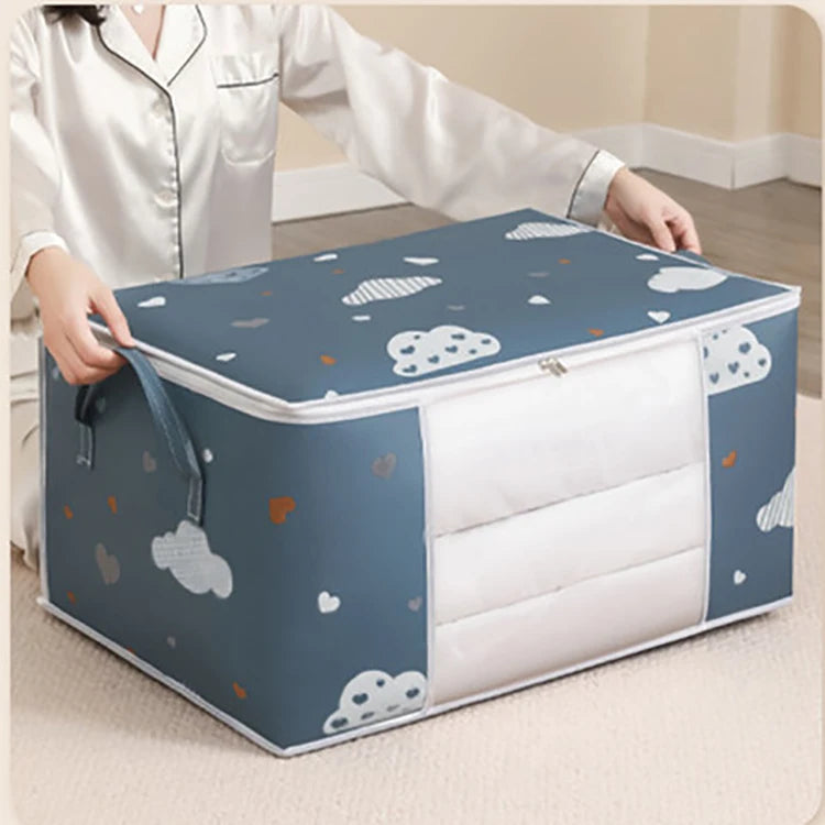 50/75L Customizable Quilt Storage Bag Non-woven Clothes Quilt Organizer Bag Large Capacity Foldable Clothing Storage Box