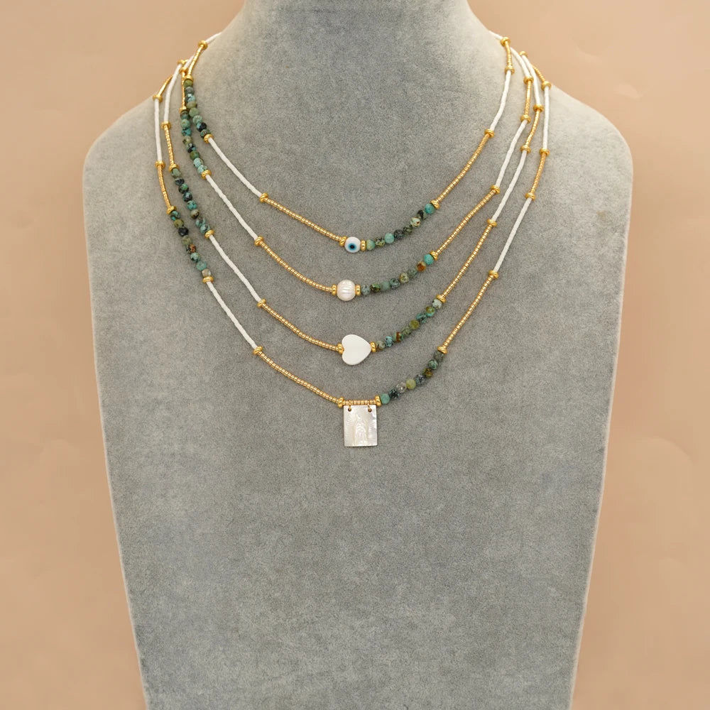Go2boho Bohemian Turquoise Beaded Necklace Pearl Women Charm Pendant Fashion Jewelry Luxury Boho Golden Miyuki Beads Necklaces