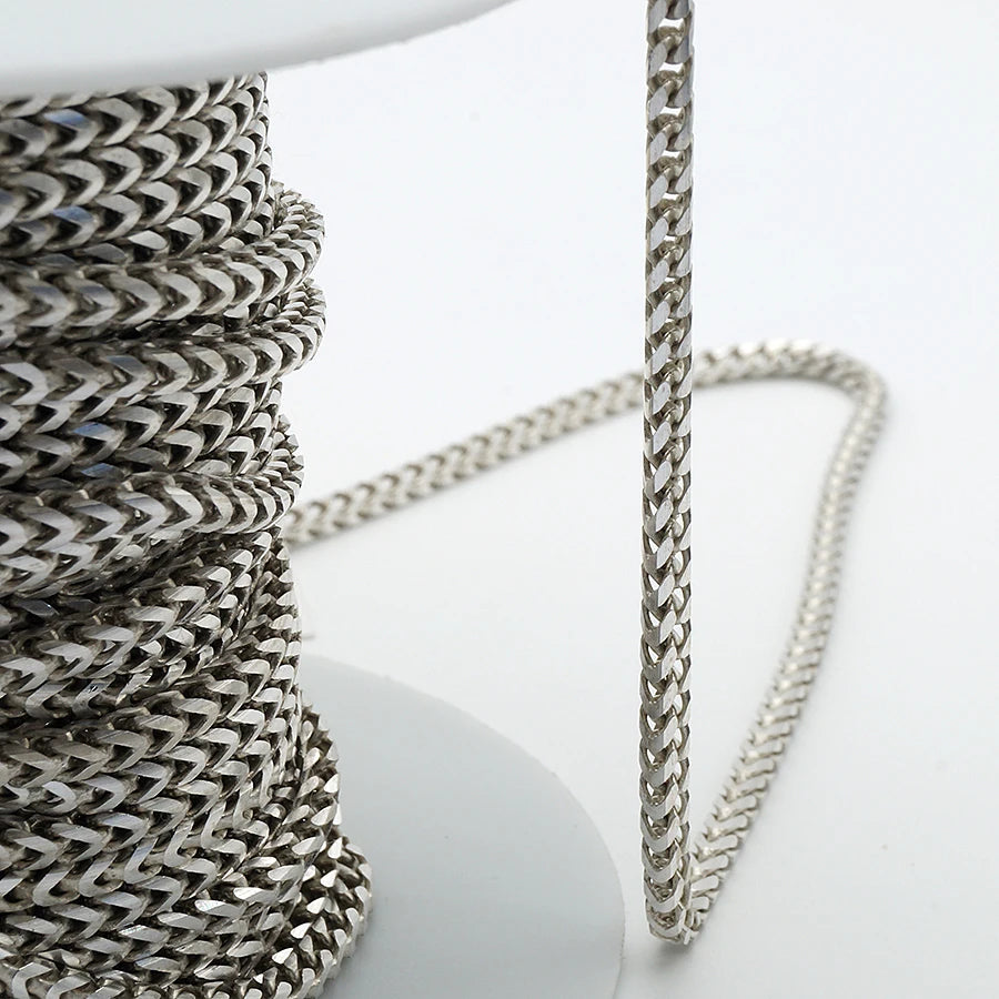 Real Pure 925 Sterling Silver Franco Chain Roll 3mm Fox Tail Chain for Necklace Jewelry Making Supplies