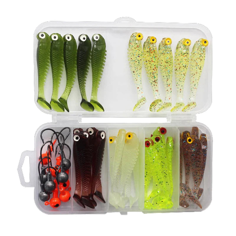 Guosong 40pcs Bionic Soft Fishing Lure with Lead Head Hook Lures Set Box