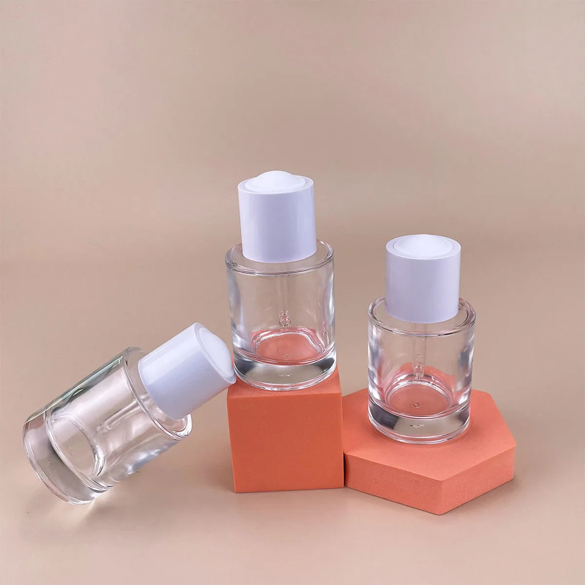 Ready Stock 50ml Glass Press Dropper Bottle Flat Shoulder Clear Custom Private Logo Thick Bottom Glass Essential Oil Bottle