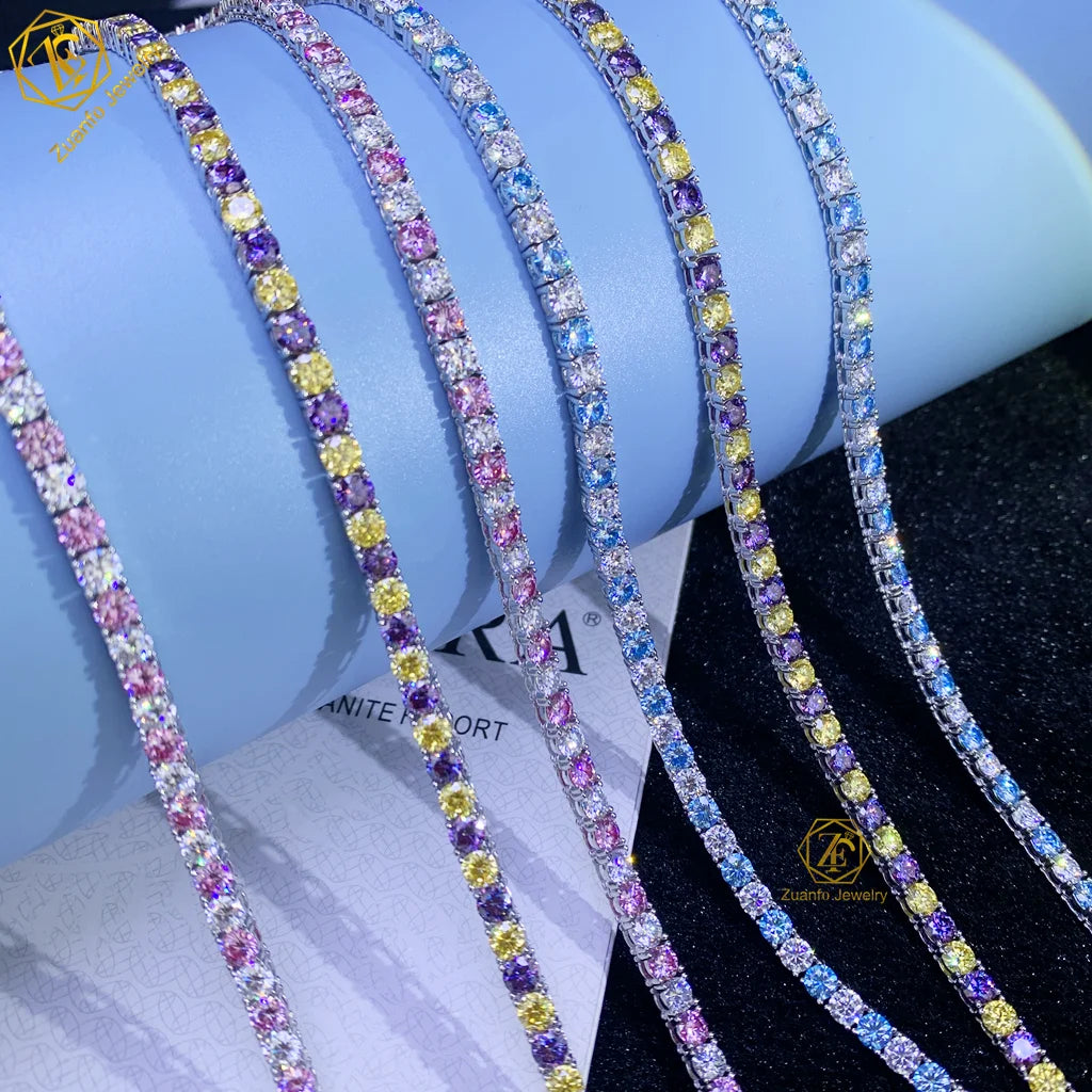 2026 New Trend 925 Silver Clover Necklace Fine Jewelry Two Colors Design 4mm Moissanite Diamond Tennis Chain