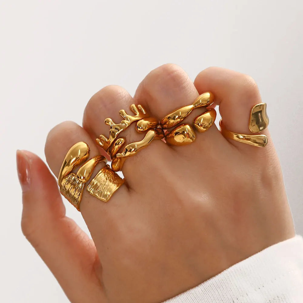 Aretas Personalized Hip-Hop Opening Adjustable Irregular Geometric Stainless Steel Gold-Plated Couple Ring