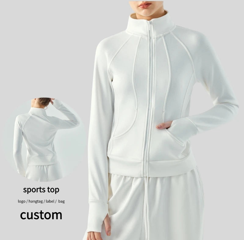 2024 New Winter Thick Warm Workout Clothes Zipper Pockets Outerwear Sports Gym Coat Women Long Sleeve Yoga Jacket Activewear Top