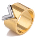 Factory Wholesale 12MM Wide V Letter Ring Titanium Steel Ring Women Men Jewelry