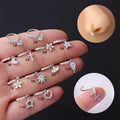 POENNIS 20g 8mm African Design Women Brass Gold Plated Zircon Moon Star Flower Cross Hoop Dangle Nose Ring Jewelry