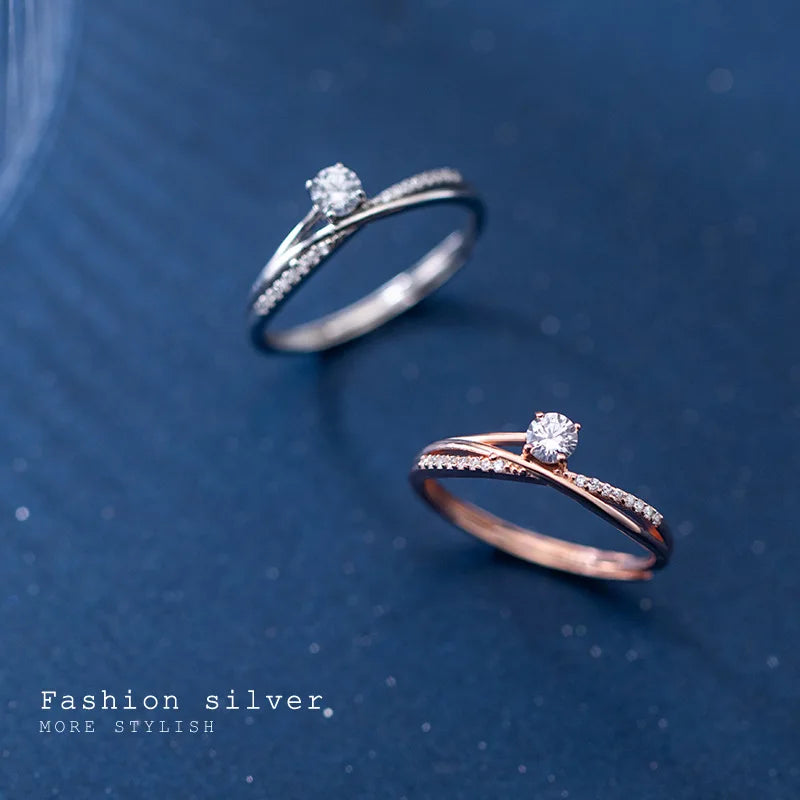 Fashion Stylish Unique Design Elegant 925 Sterling Silver CZ Resizable Intersect Round Sweet Ring S925 Jewelry Women J8593