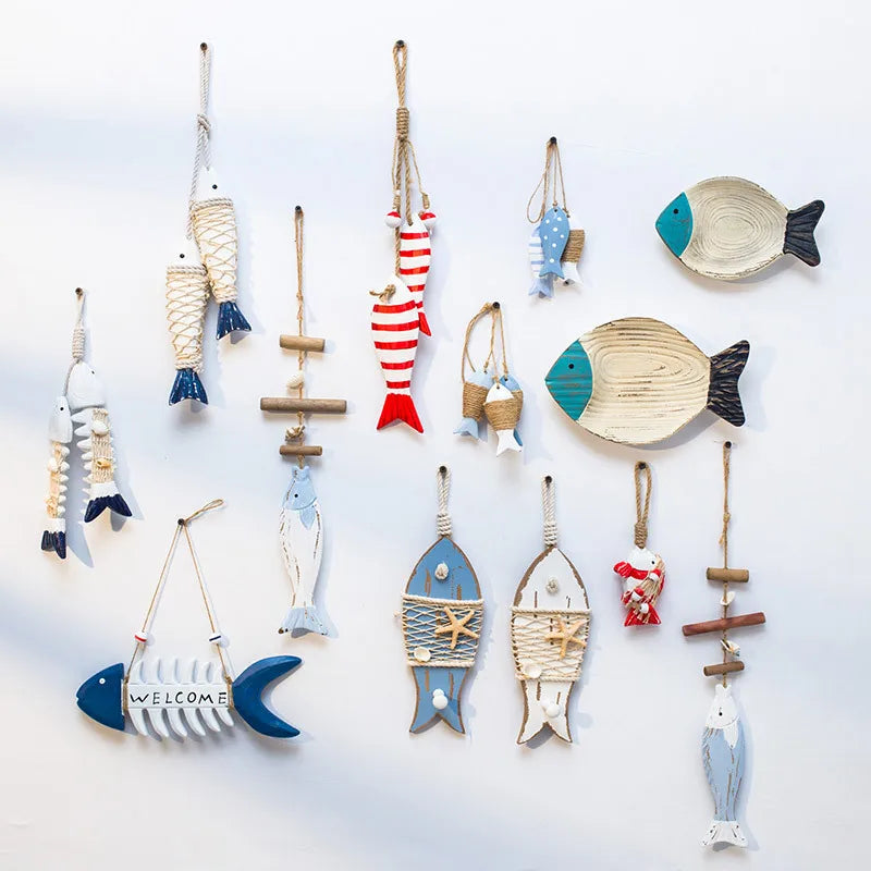 Wood Fish Cutout Coastal Beach Party Home Wall Hanging Ornament Decor Wooden Fish Sculpture Carved Nautical Gifts Crafts