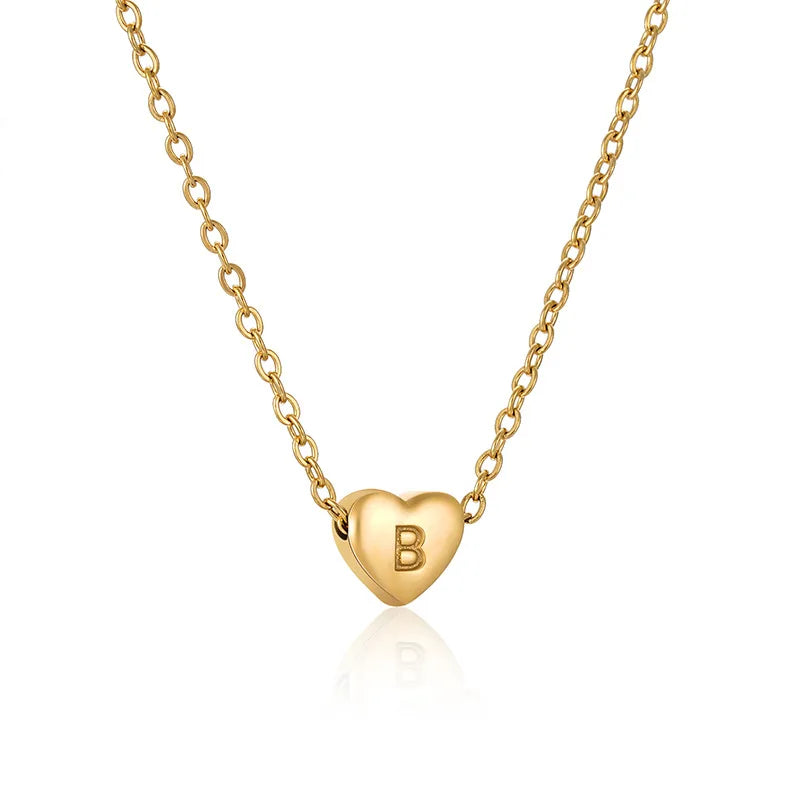 Women's 18K Gold Plated Stainless Steel Heart-Shaped Initial Chokers Necklaces Link Chain Claw Setting Trendy Style Daily Use