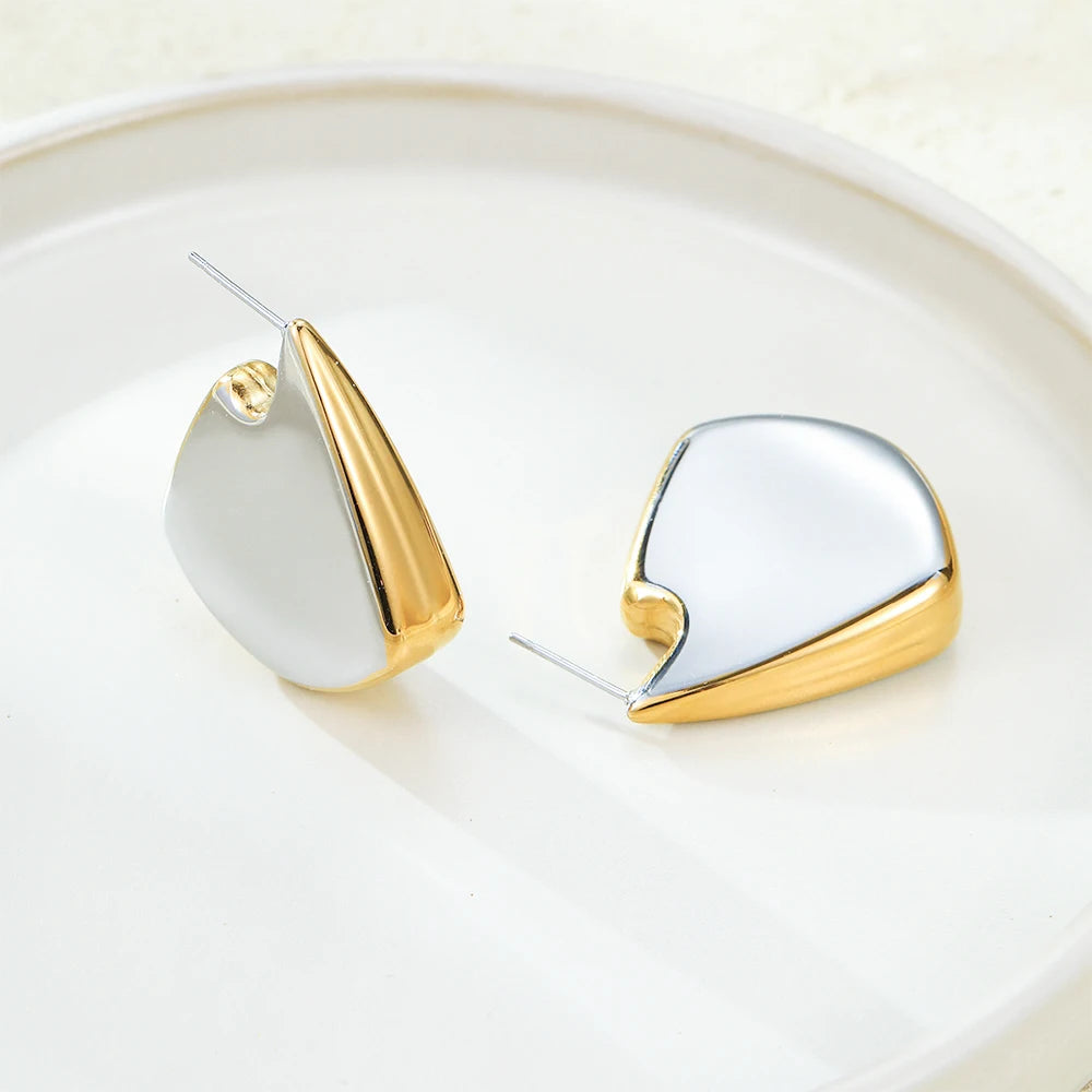YF3984 Irregular Geometry Stainless Steel Jewelry 18k Gold Plated Fish Fin Smooth Two Stone Simple Women  Earrings