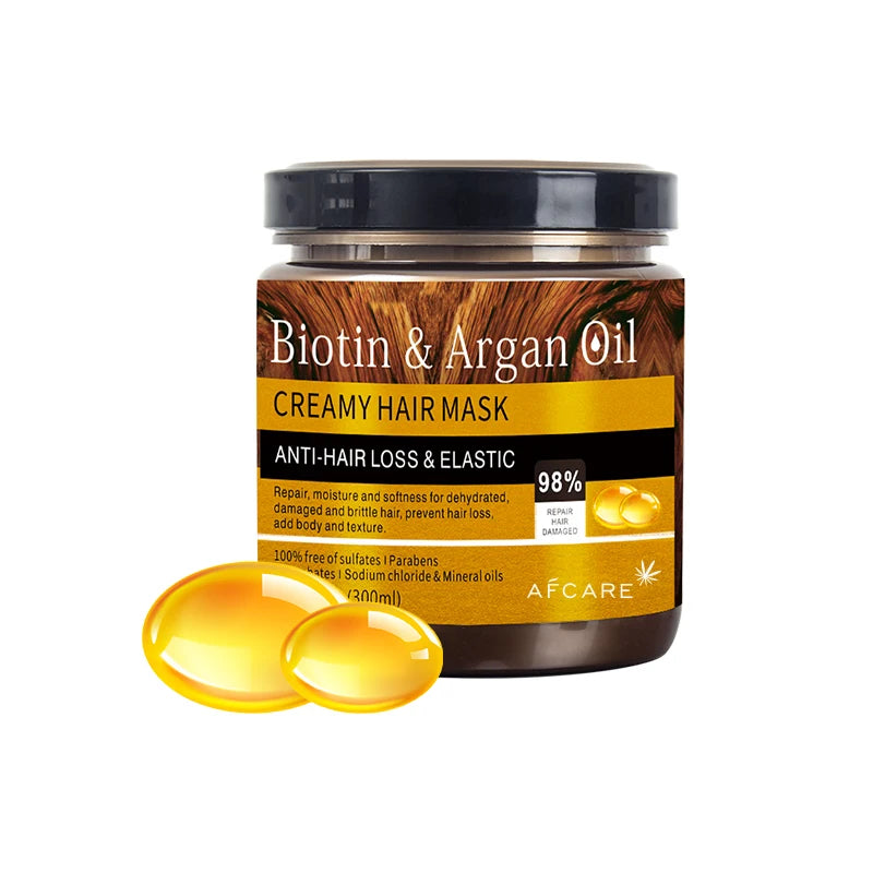 Organic Vegan Biotin Hair Mask Smooth Moisturizing Hair-Repairing Leave-In Sulfate-free Organic Herbal Argan Oil Hyaluronic Acid