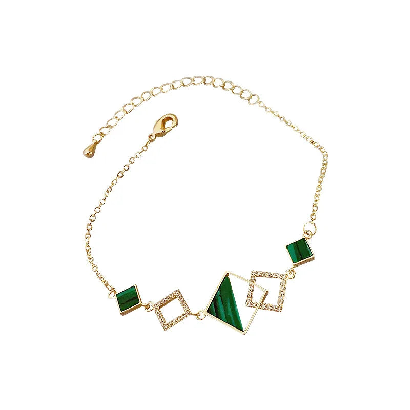 Fashion Korean Geometric Green Crystal Bracelets & Bangles Rhinestone Chain Bracelet for Women Jewelry