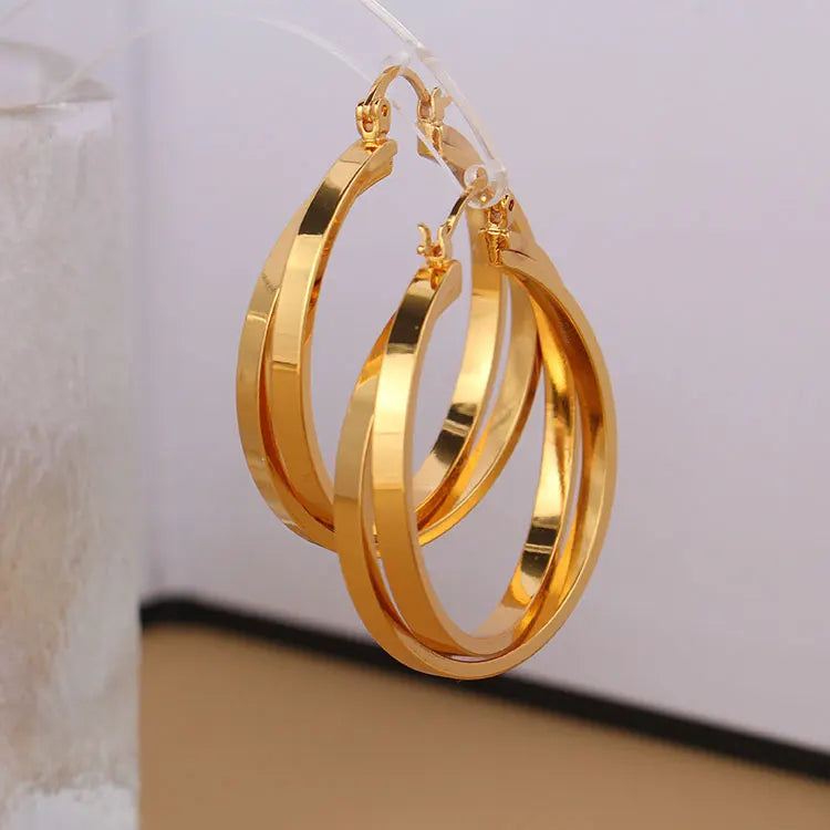 SC Fashion Vintage Design Two Loops Cross Statement Earrings Jewelry Personalized Gold Plated Double Hoop Earrings for Women