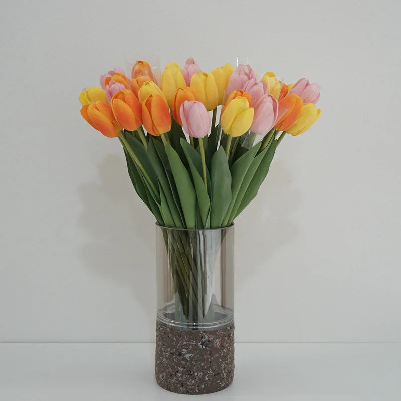 B0079 Yellow White Red Artificial Tulip Flowers a Leaf Real Touch Latex Tulips Decoration Flower Tulip for Wedding Decoration