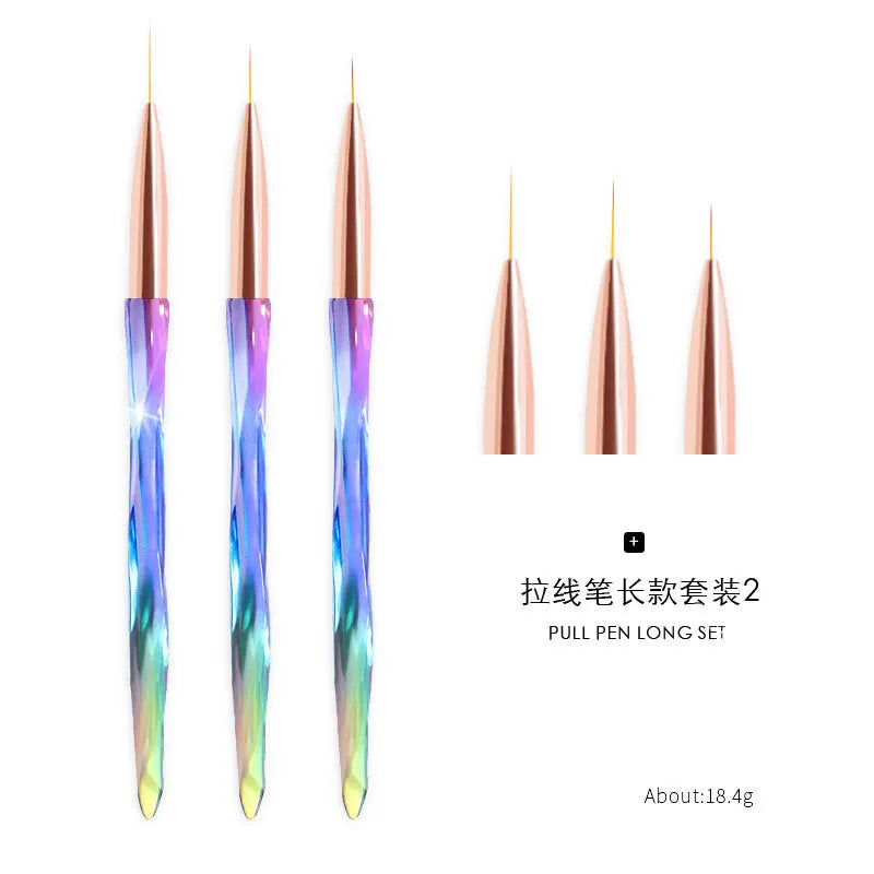 Customize OEM 3/4Pcs Liner Nail Art Brush Set Plastic Handle Nylon Bristles 7mm/9mm/11mm Carving Painting UV Gel Polish Manicure