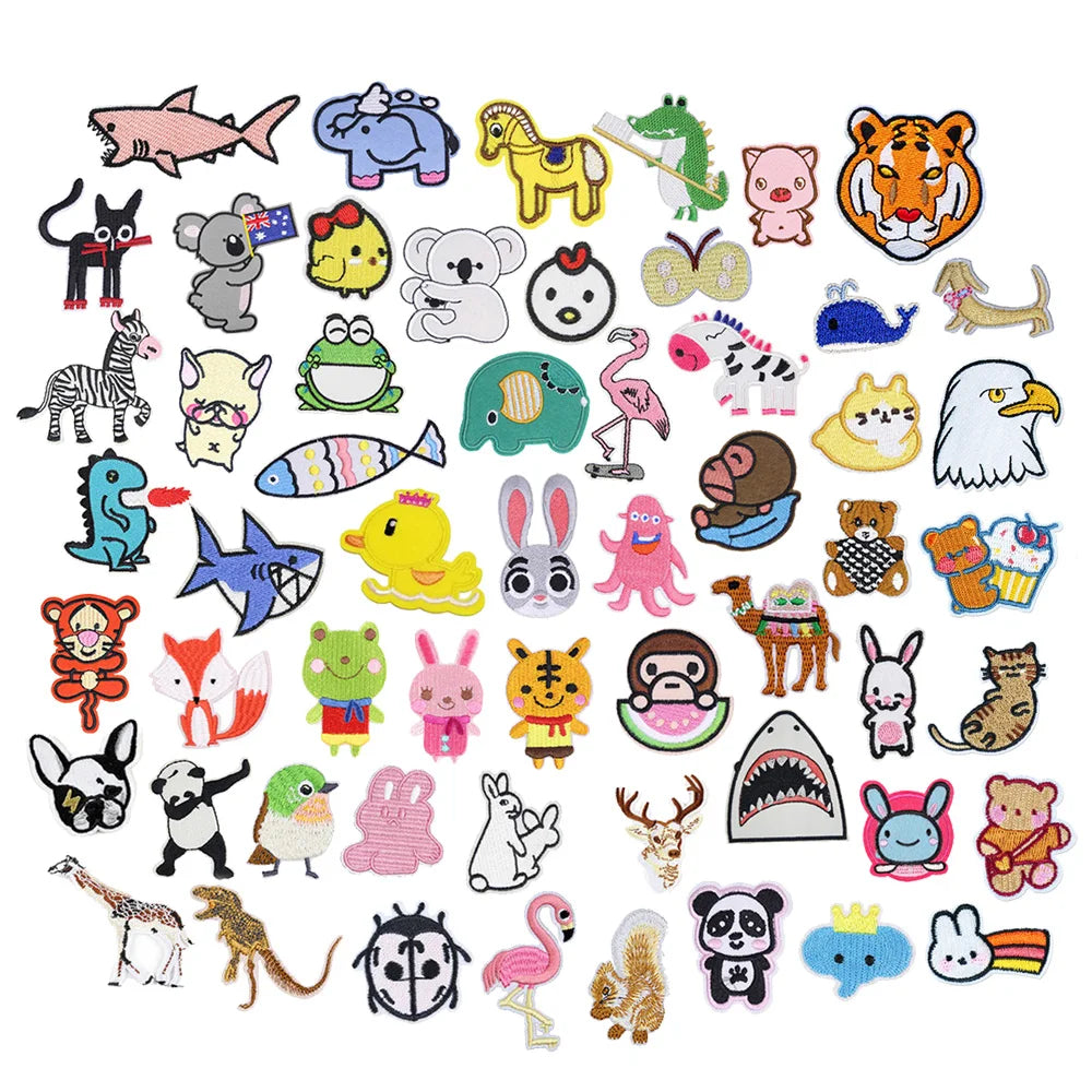 Lovely Cute Cartoon Various Shaped Felt Fabric Iron on Embroidered Animals Patches for Kids Garment Bags