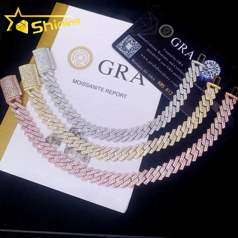 Hip Hop Jewelry Moissanite Cuban Bracelet 10MM 2 Rows 925 Sterling Silver Iced Out VVS Moissanite Miami Cuban Link Chain
