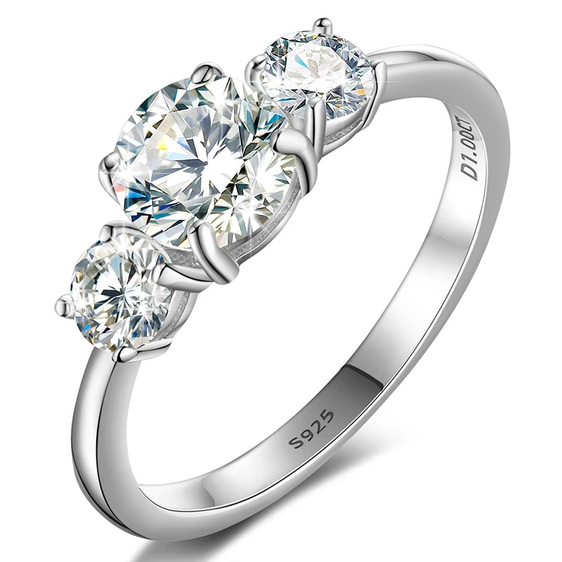 Dropshipping Wedding Jewelry Gift 925 Sterling Silver VVS Moissanite Diamond Three Stone Engagement Ring for Women Girls MegaBDM