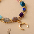 Luxury Handmade 7 Gem Stones Fashion Bracelets with Moon Brass Charms Agate Amethyst Bangles